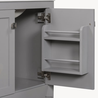 60 Inch Grey Bathroom Vanity Set with Double Ceramic Sinks, Storage Shelf and Divided Drawers