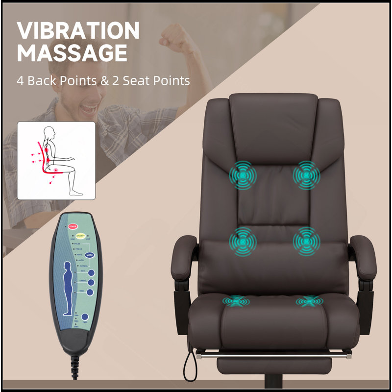 Fauteuil de bureau inclinable confortable avec massage avancé et fonctions réglables, Brun