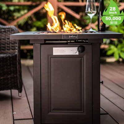 28in Outdoor Propane Fire Pit Table, 50000 Gas Fireplace With Lid & Lava Stone, Approved For Garden Backyard Patio Courtyard