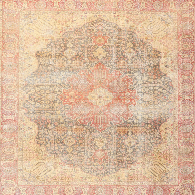 Tapis beige/gris/rouge traditionnel, Carré 4 pi