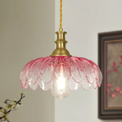 1 - Light 10.23"wide Gold Dome Pendant With Petal Glass Lampshade With Cord