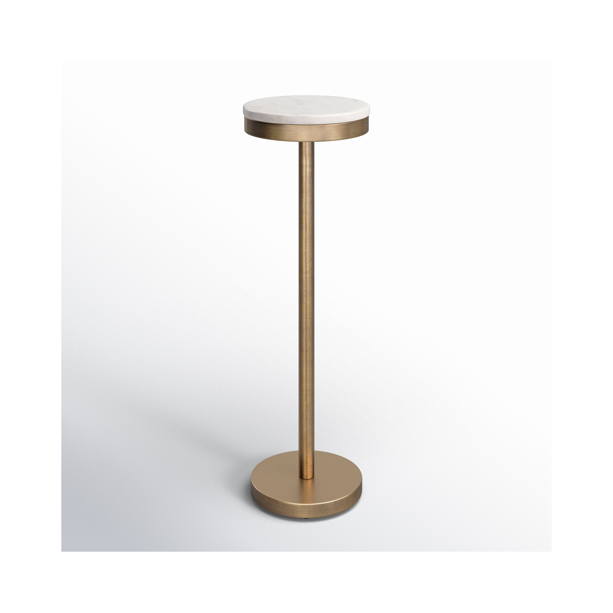 Shay Drink Table, White Marble, Antique Brass