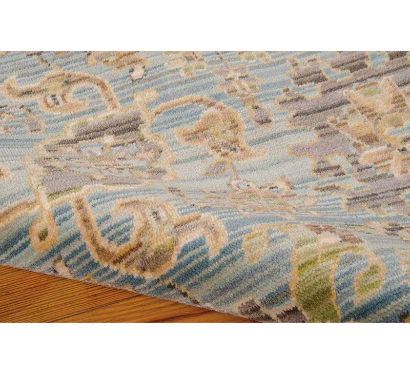 Tapis bleu clair en laine Vogan, Rectangle 2 pi 3 po x 3 pi