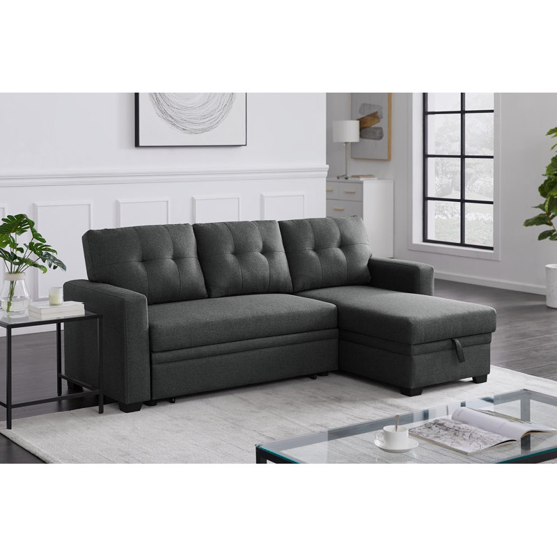 81.9'' Square Arm Sofa Bed, Dark Gray Cotton Blend