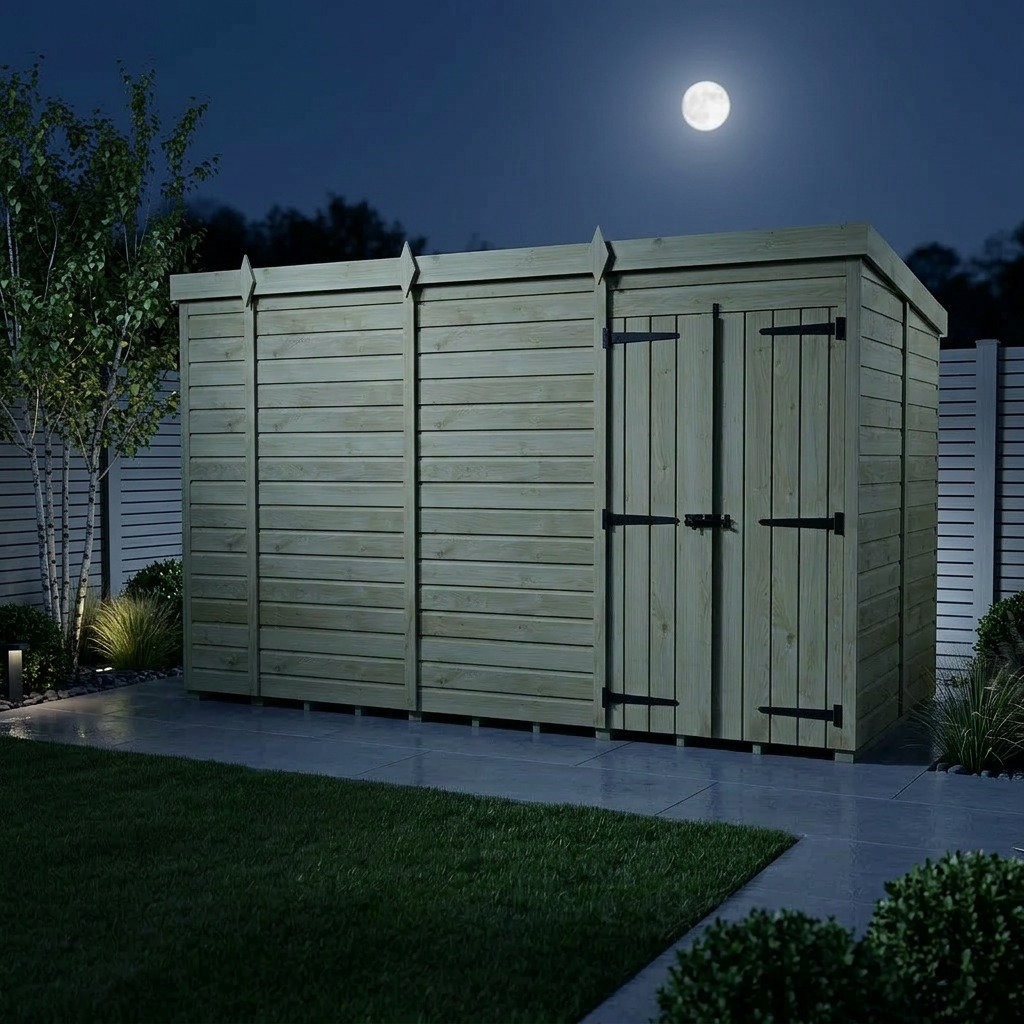 Total Sheds 14ft x 10ft Pent Garden Shed - Double Door - No Windows - Pressure Treated Timber - UK Manufactured