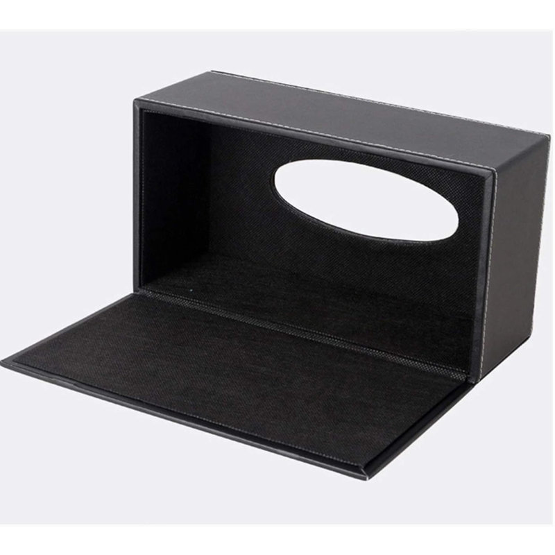 Porte-mouchoirs haut de gamme en similicuir noir avec couvercle, distributeur de papier hygiénique pour serviette de table rectangulaire, couvercle de boîte à mouchoirs pour bureau à domicile avec fond magnétique (noir)