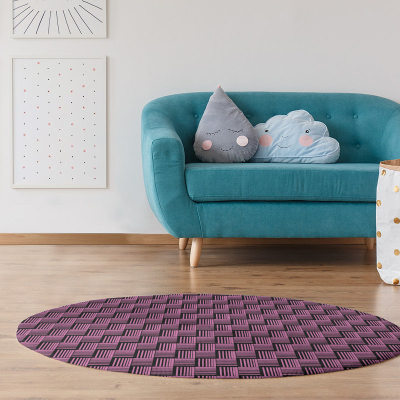 Tapis rose/noir à rayures basketweave, Rond 5 pi
