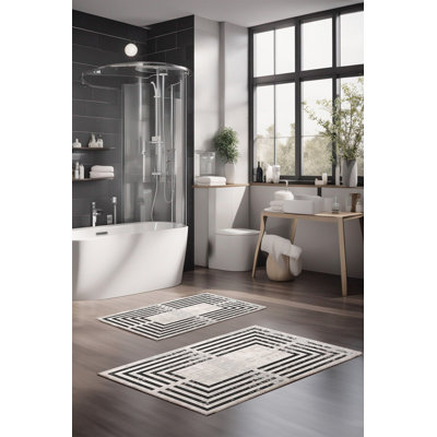 Ensemble de tapis de bain de luxe Eakly (2 pièces), 100% polyester, 16,0 x 23,6 pouces et 23,6 x 39,4 pouces | Conception antibactérienne antidérapante, hauteur de poils de 0,3 po | Lavable à la machine, durable et facile à nettoyer | Idéal pour la décoration de salle de bain