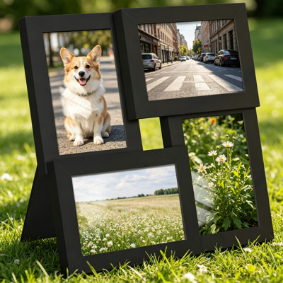 Collage Picture Frame Displays Four 3.5x5 Photos, Tempered Glass Front for Wall Hanging or Tabletop