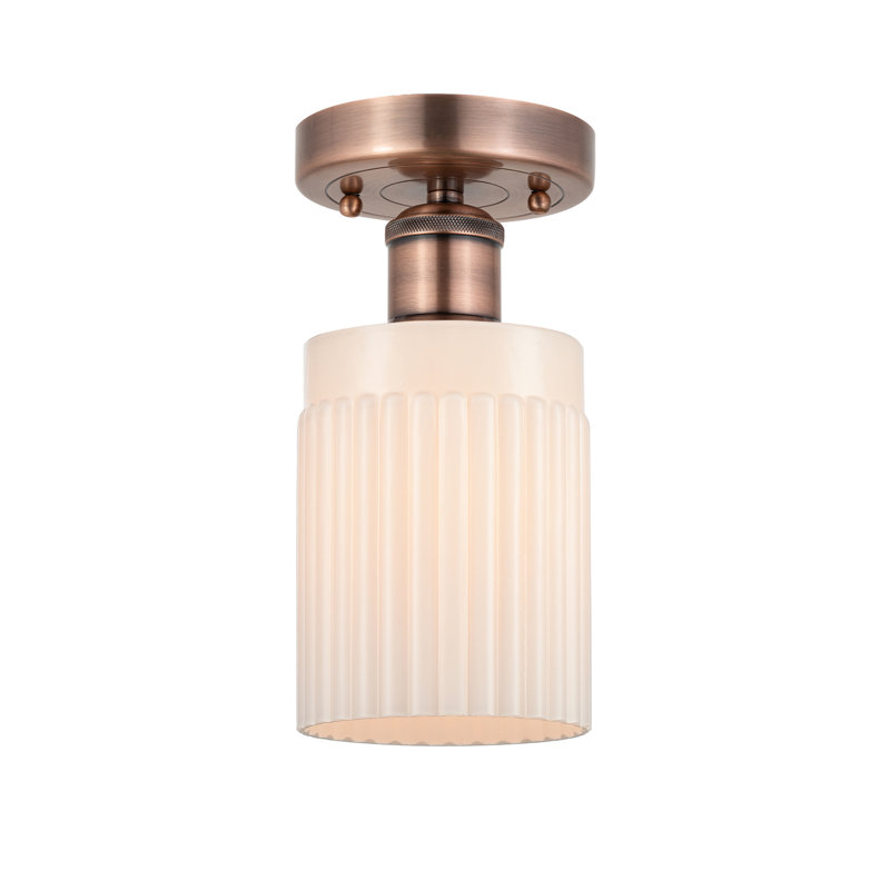Plafonnier semi-encastré en verre Kamena, Cuivre antique, H 9,13 po x l 4,5 po x P 4,5 po, Blanc mat