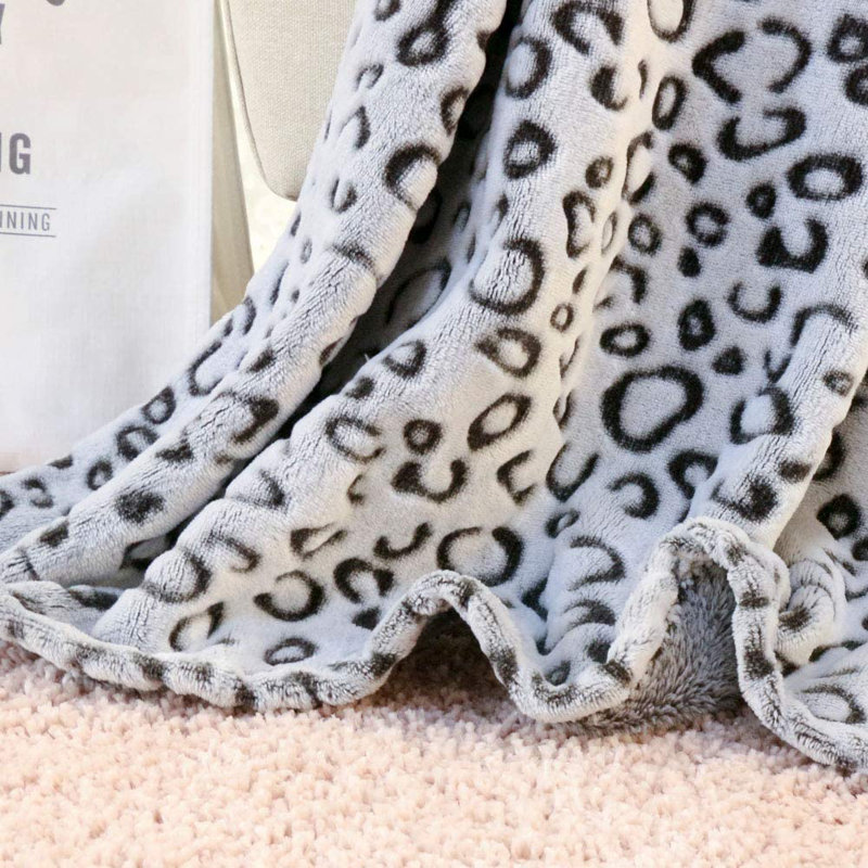 King Size Gray Leopard Fleece Reversible Blanket