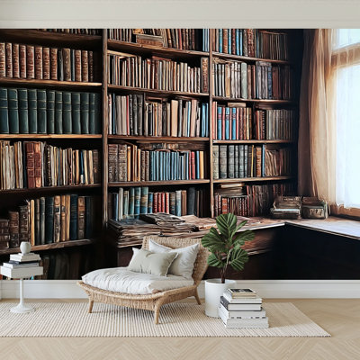 Peel and Stick Wallpaper 96" W x 69" H Modern Self Adhesive Wall Mural for Bedroom Old bookshelf library