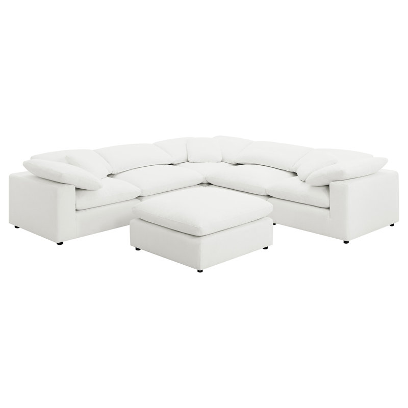Canapé modulaire avec repose-pieds 6 pièces Bukovsko, Ivory Boucle