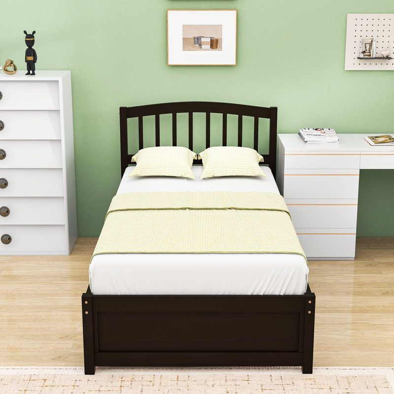 Lit plateforme simple en bois avec lit gigogne simple, Espresso