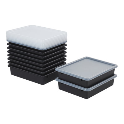ECR4Kids Letter Size Plastic Tray Organizer with Lids, Small, Storage Bins, 10-Piece