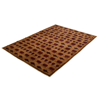 Tapis décoratif de laine brun clair en laine noué à la main de conception unique 6 pi 7 po X 9 pi 7 po noué à la main New Age