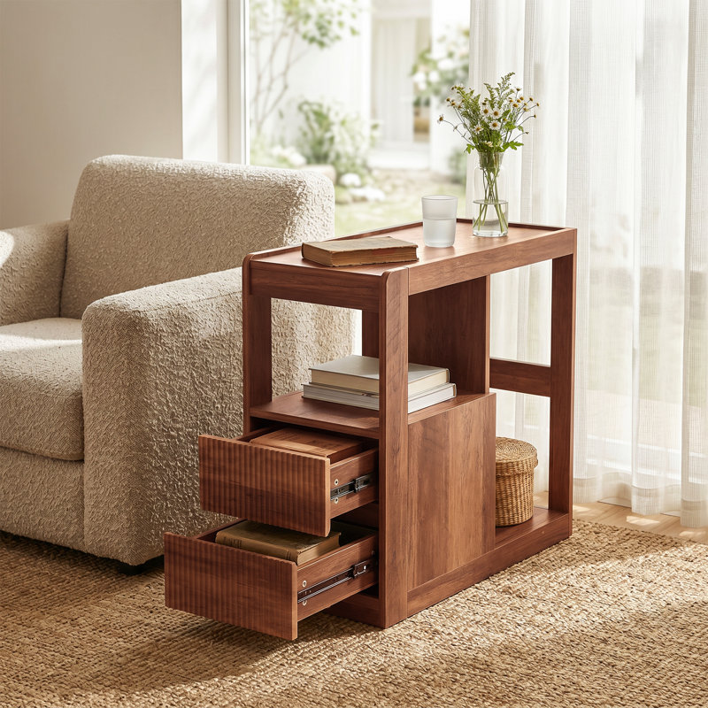 Table d'appoint roulante 12,6 po avec 2 tiroirs et rangement ouvert