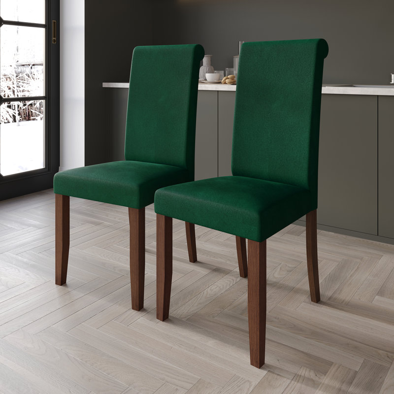 Brown Wooden Dining Chair With Velvet Cover, Green