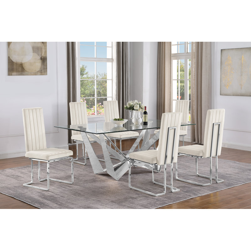 Ensemble de salle à manger Vineeth, 7, Crème / argenté, Silver