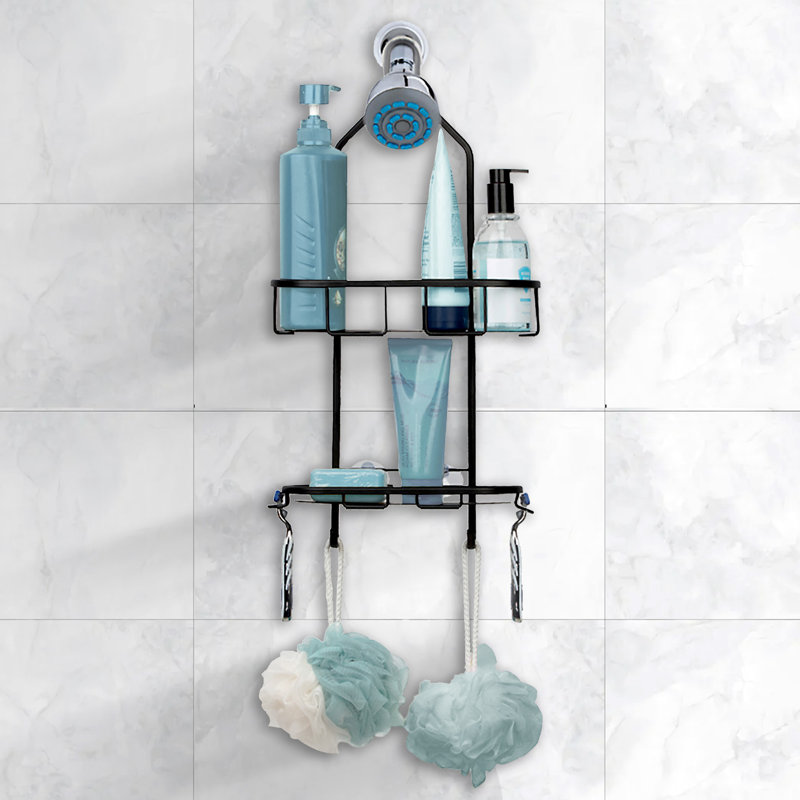 Utopia Alley Rustproof Aluminum Shower Caddy for Shower Heads - Hanging Shower Caddy Organizer with 2 Shelves, Overhead Shower Caddy for Bathroom & Home, Handheld Shower Head, Tall Bottle Rack -  Includes Shower Liner and Shower Hooks, Matte Black Finish