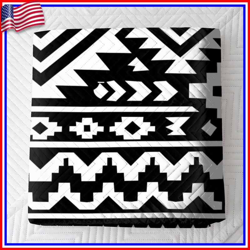 Couvre-lit matelassé noir et blanc Aztec, Twin