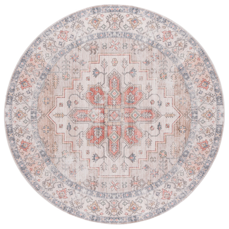 Maritess Machine Washable Southwestern Rug, Round 6'