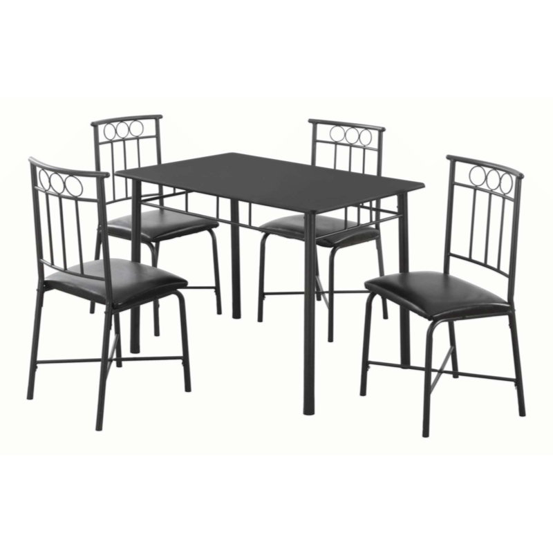 Janice 5 Piece Dining Table Set, Rectangular Top, 4 Chairs, Metal, Black/Gray