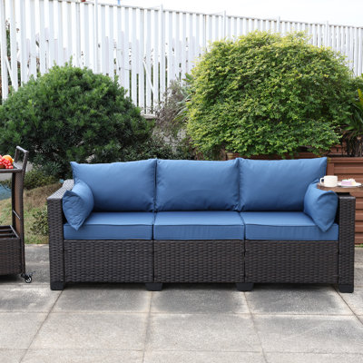 Ailina 79'' Wide Outdoor Wicker Patio Sofa with Anti-slip Cushions and Waterproof Cover