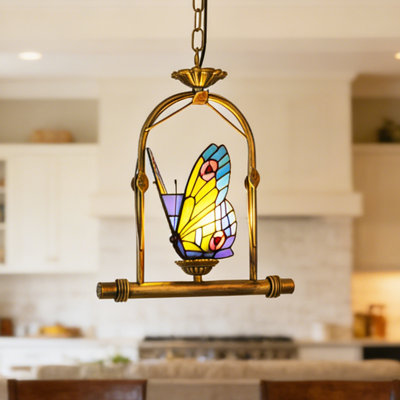Single Light Tiffany-Style Stained Glass Butterfly Pendant Light