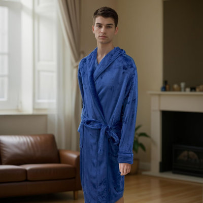 Elegant Comfort Luxury   Hooded Plush Fleece Spa Bathrobe With Shawl Collar And Pockets - Velvet Soft,   Spa Long Robe