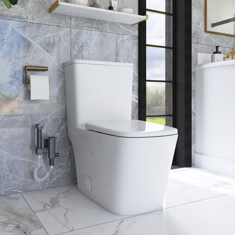 Toilette allongée 12 po à une chasse d'eau 1,6 / 1,1 GPF dans une pièce et siège blanc inclus 12 po