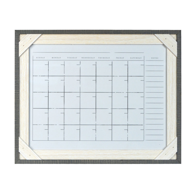 Tableau de calendrier à cadre de bois de hachurage récupéré, Gris / Blanc