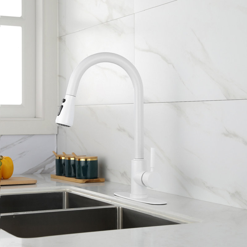 Robinet de cuisine avec douchette extractible, Blanc