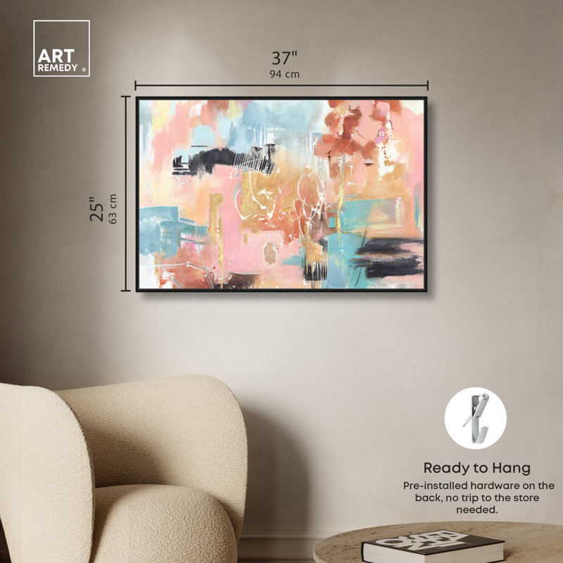 «Doll Memories Abstract Splash Abstract» par Art Remedy, Cadre noir, H 21 po x l 31 po