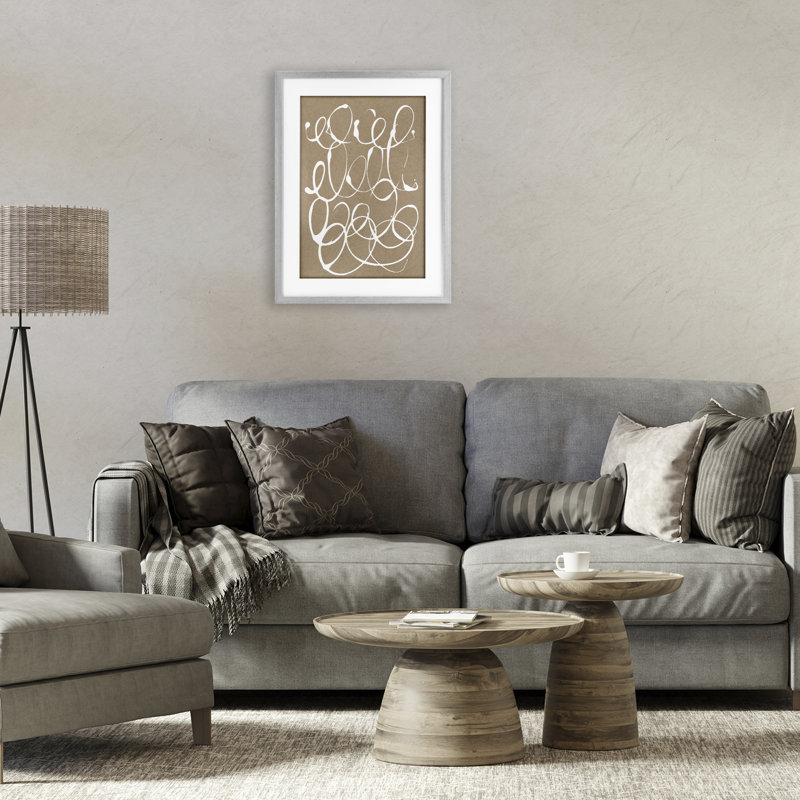 Scribble taupe griffonné, impression sous verre encadrée, conception par Susan Bryant, H 20 po x l 14 po, Cadre de ferme gris