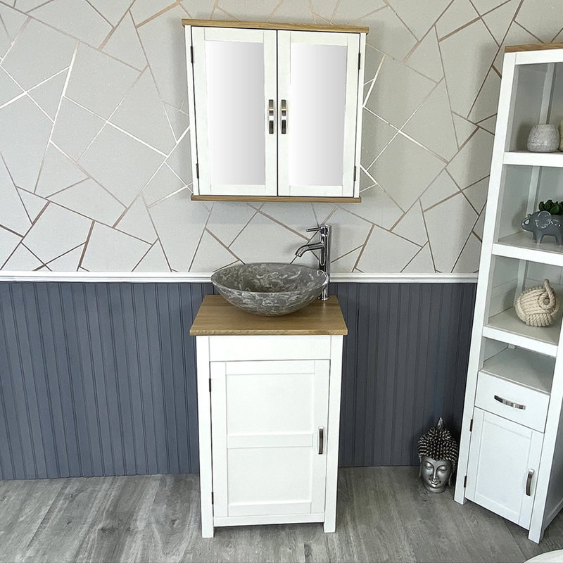 Marrufo 485mm Single Bathroom Vanity with Vessel Stone Basin, White