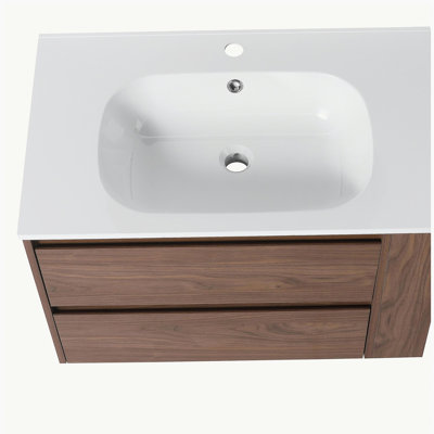 Meuble-lavabo mural 30 po avec lavabo en gel, tiroir à fermeture en douceur