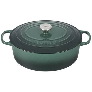 Enameled Green Cast Iron 5qt Oval Dutch Oven w/ Lid Made in France