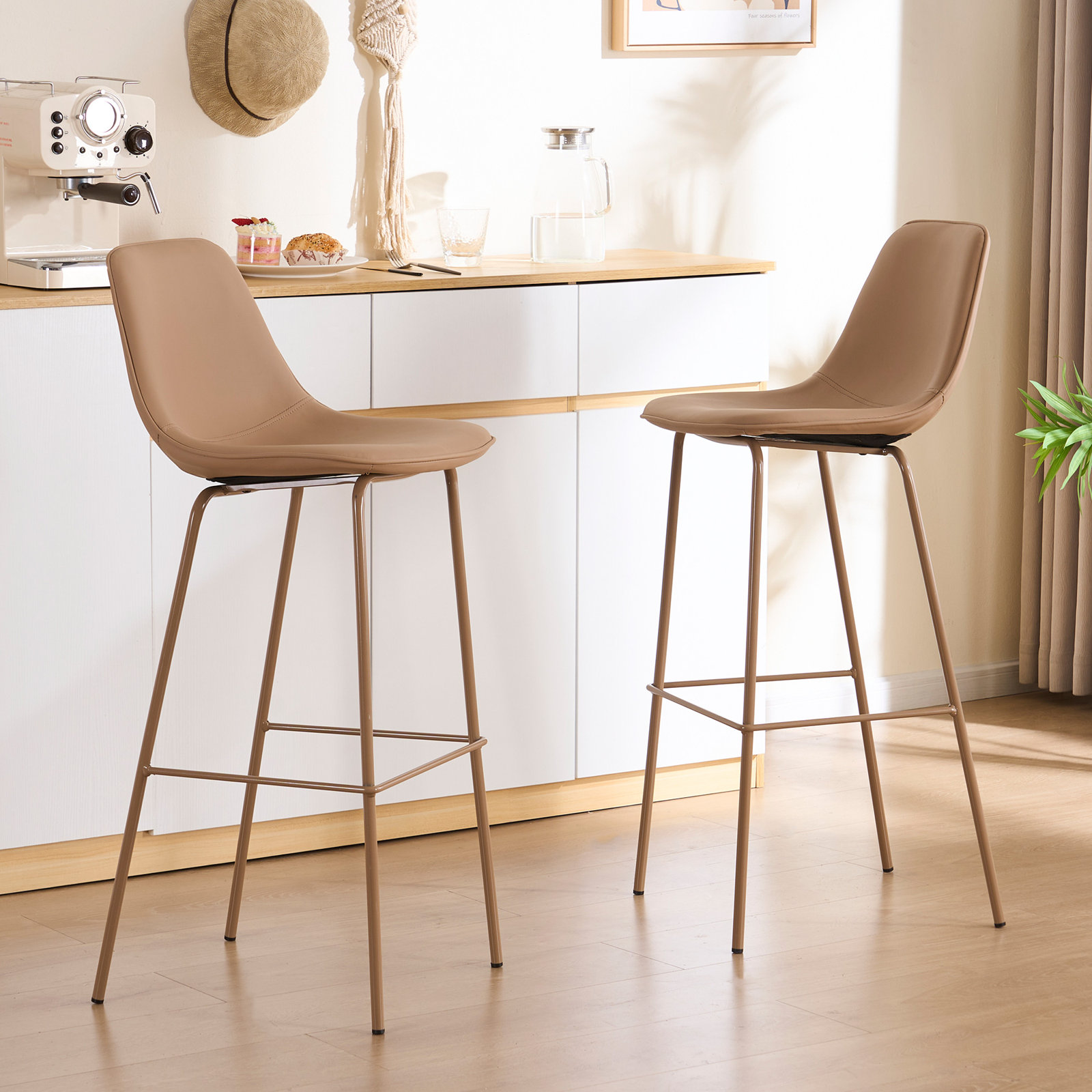 Kavi Bar and Counter Stool, Bar Stool (30" Seat Height), Taupe Faux Leather