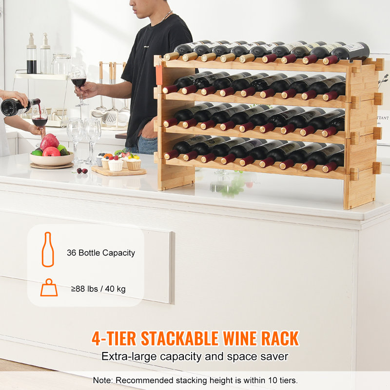 Présentoir à vin 36 bouteilles en bois de bambou, H 20,7 po x l 33,5 po x P 9,8 po