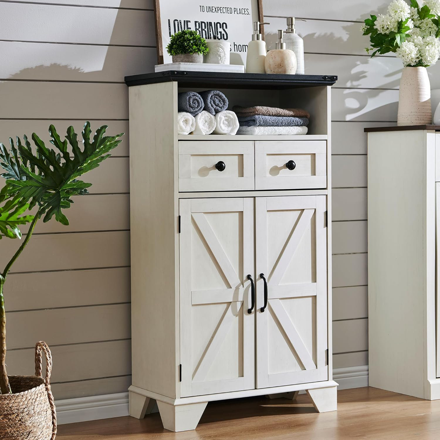 August Grove® Farmhouse Bathroom Floor Cabinet With Adjustable Shelves, Wood Bathroom Cabinet ...