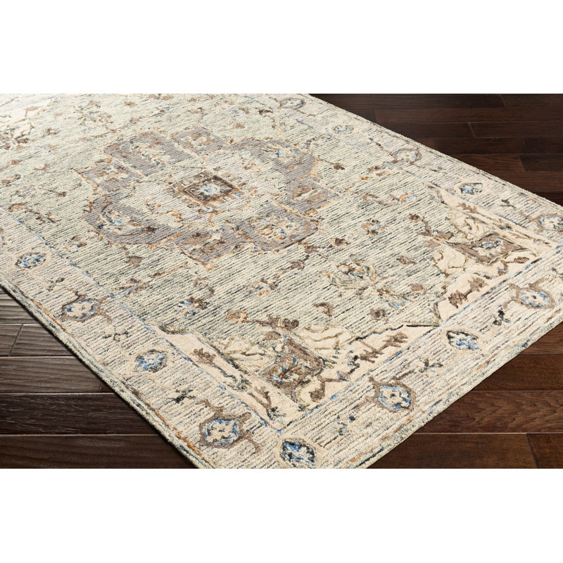 Wimmer Handmade Tufted Wool Green/Beige Rug, Rectangle 2' x 3'