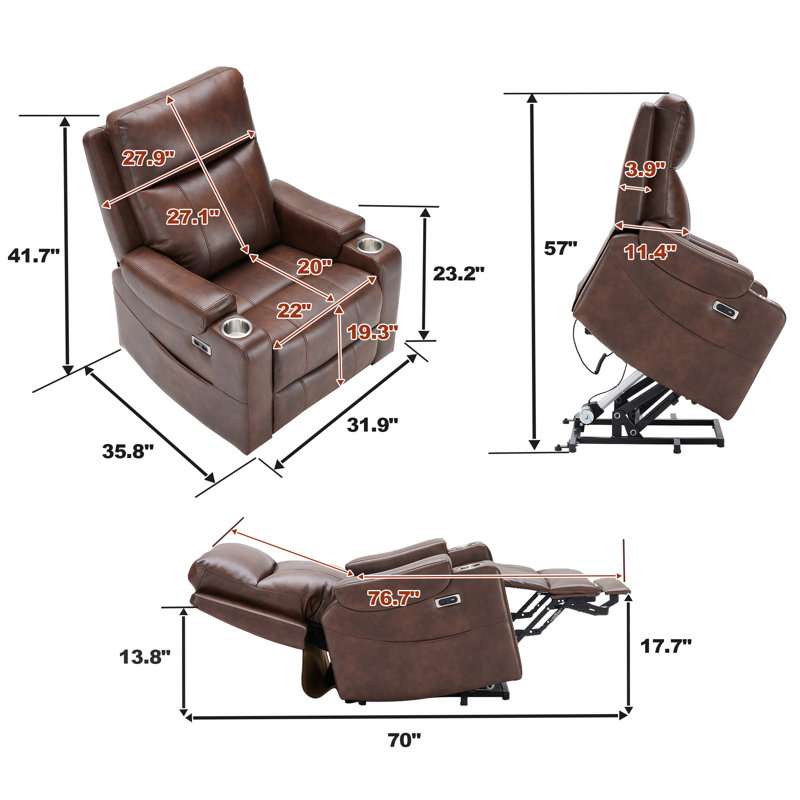 Fauteuil inclinable à double moteur et relevable avec chaleur de massage et soutien lombaire réglable pour les personnes âgées