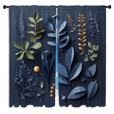 Paper Leaves Window Curtains Floral Sheer & Room Darkening - 2 Panels