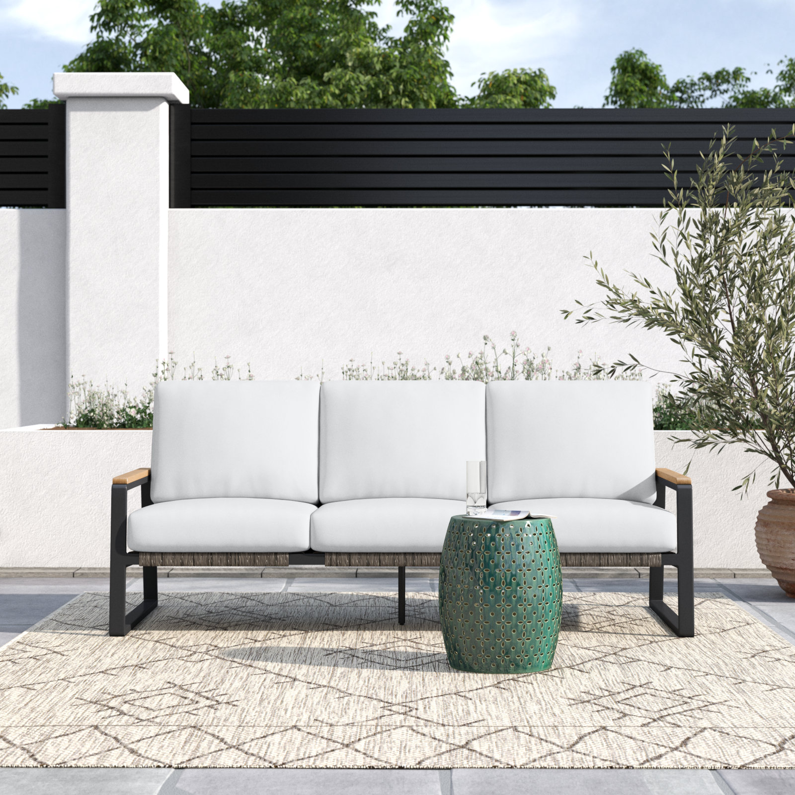 Bernie 77'' Wide Straight Aluminum Patio Sofa with Cushions