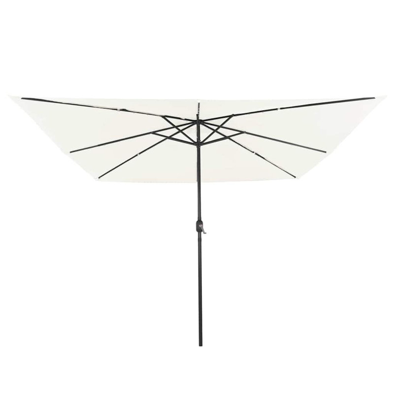 Garden Parasol with LED Strip Lights Polyester and Steel Sun Shade, White/Black