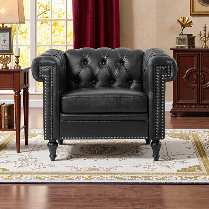 Modern 1 Seater Sofa With High-Density Cushion For Living Room, Black