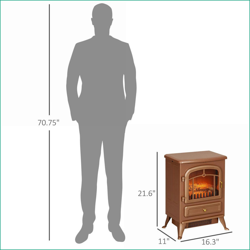Chaufferette électrique, poêle autoportante avec flammes DEL réalistes et amp; Bûches, 750 W / 1 500 W, brun foncé | Métal | Brun