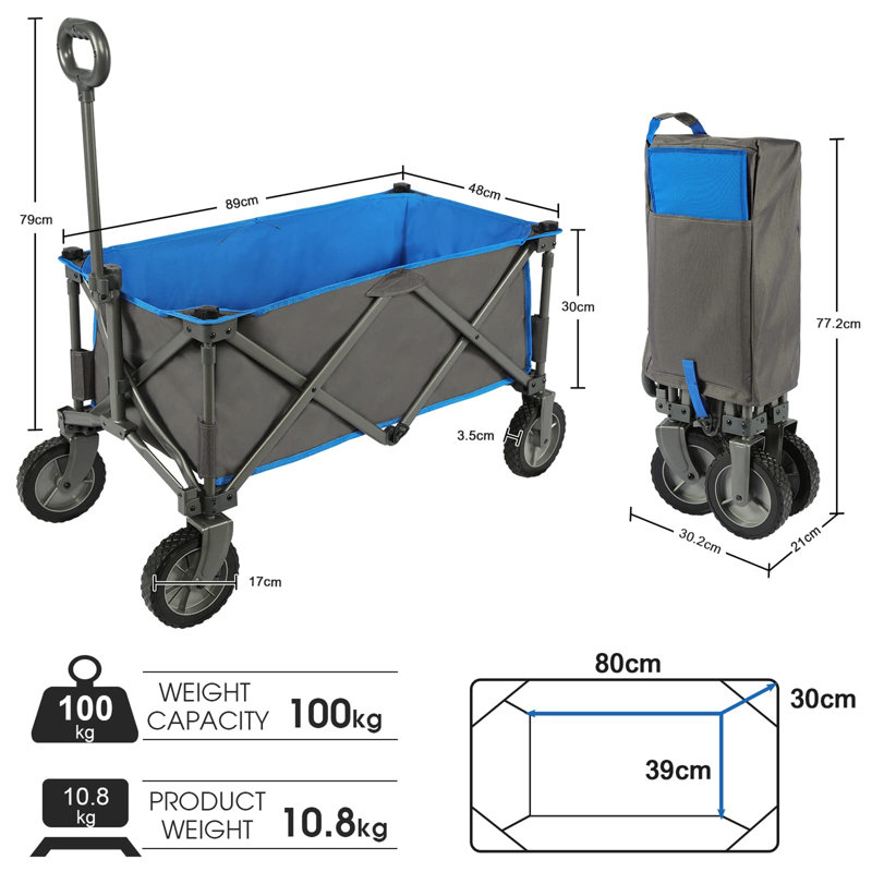 Brynley Camping with Wheels Folding Garden Carts, Blue