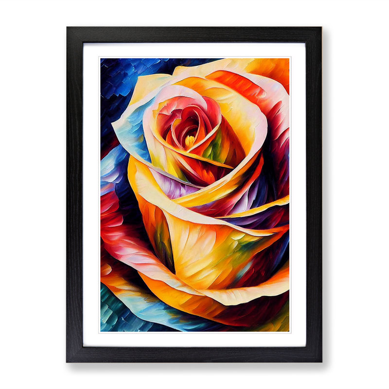 Kief Rose Flower Painted Vol.1 - Single Picture Frame Print, Black, 34cm H x 25cm W x 2cm D